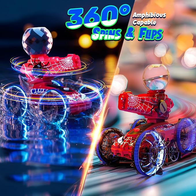 4-in-1 Waterproof Remote Control Car, Amphibious RC Cars & RC Boat for Kids, Water & Land RC Stunt Car, Pool & Beach Toy for Summer Outdoor Play 3 4 5 6 7 8 9 Years Old Boy