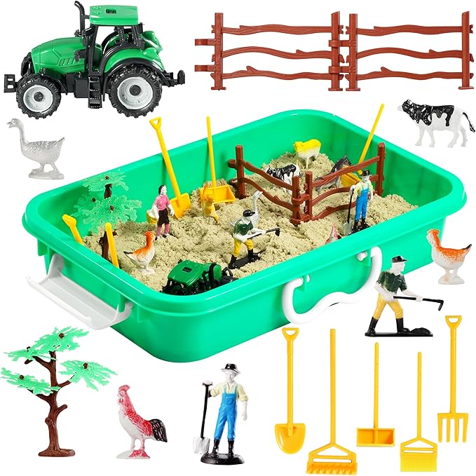 Farm Sensory Bin, Farm Sensory Toys with Play Sand for Toddlers Boys and Girls, Kids Toys Gift Sand Box for Age 3 4 5 6 7 8