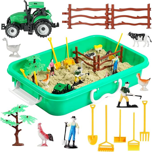 Farm Sensory Bin, Farm Sensory Toys with Play Sand for Toddlers Boys and Girls, Kids Toys Gift Sand Box for Age 3 4 5 6 7 8