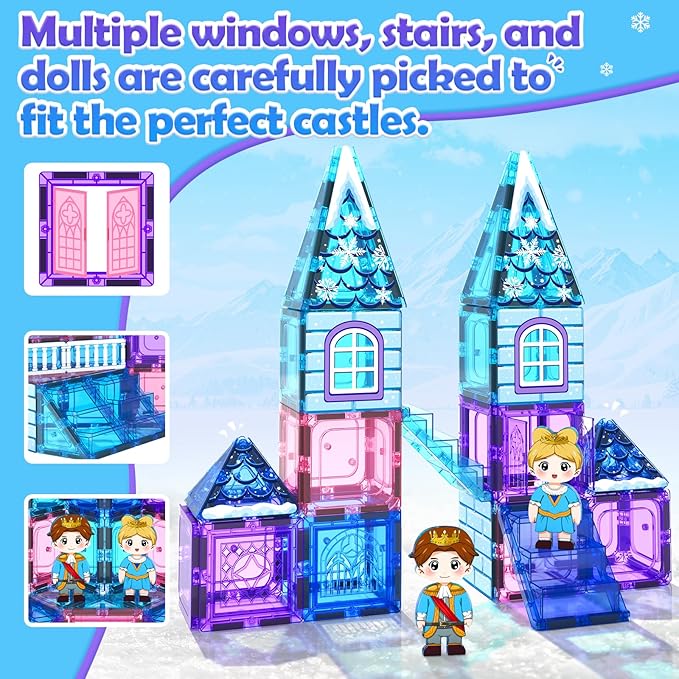 Magnetic Tiles 102pcs Princess Kids Toys Magnetic Building Blocks 3 4 5 6 7 8 Year Old Girl Gifts Girls Toys Age 4-5 6-8 9-12