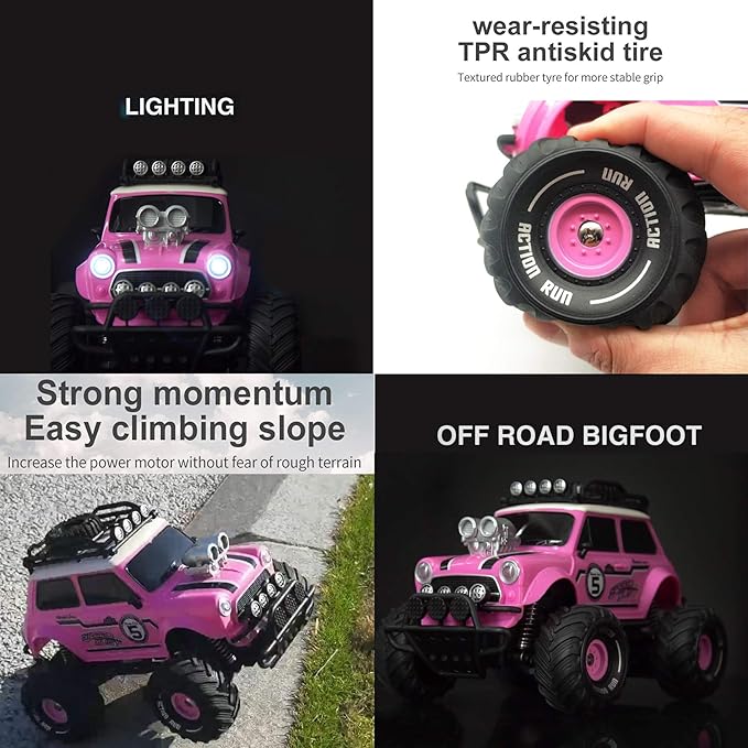 10Leccion Remote Control Car, Pink RC Truck With Two Rechargeable Batteries, Toys for 3-8 Year Old Girls, Birthday Ideas