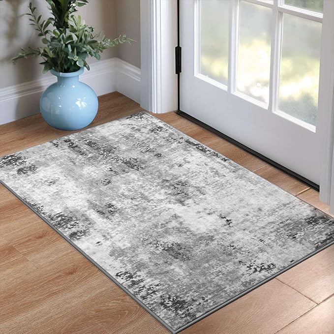 Entrance Rugs Indoor 2x3 Grey Entry Rug Washable Abstract Small Area Rug Non-Slip Low Pile Throw Rugs for Entryway, Kitchen Floor, Front Door Indoor Door Mat, Bathroom, Bedroom Bedside