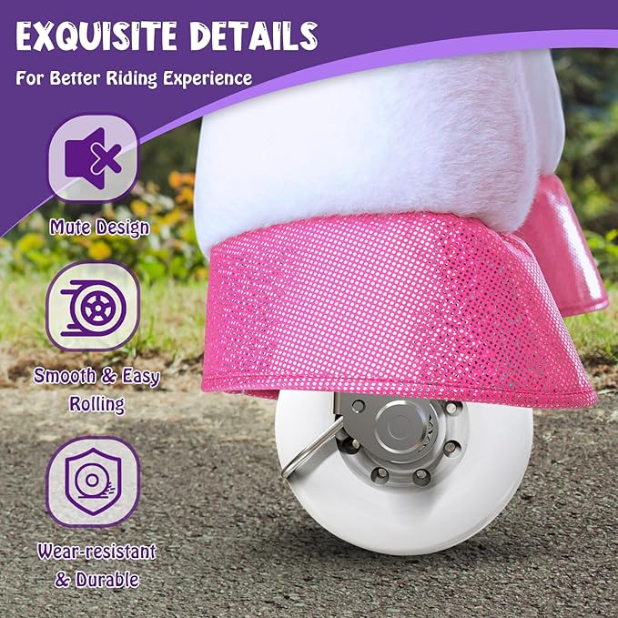 PonyCycle Ride on Unicorn Riding Unicorn Toys, Essential Model E Unicorn Gifts Ride on Pony for Girls (30" Height/Size 3 for Age 3-4) Plush Interactive Riding Horse Ride on Horse Toys Animal Pink E312