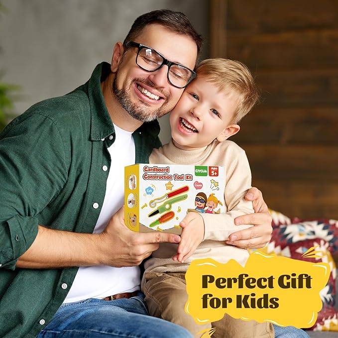 361 Piece Cardboard Construction Tools Kit for Kids: STEAM Building Toy Set with Cardboard Cutter Gloves Screws Nuts, Educational Craft Kit Gift for Boys Girls Age 5+, Great for Home Play + Classroom