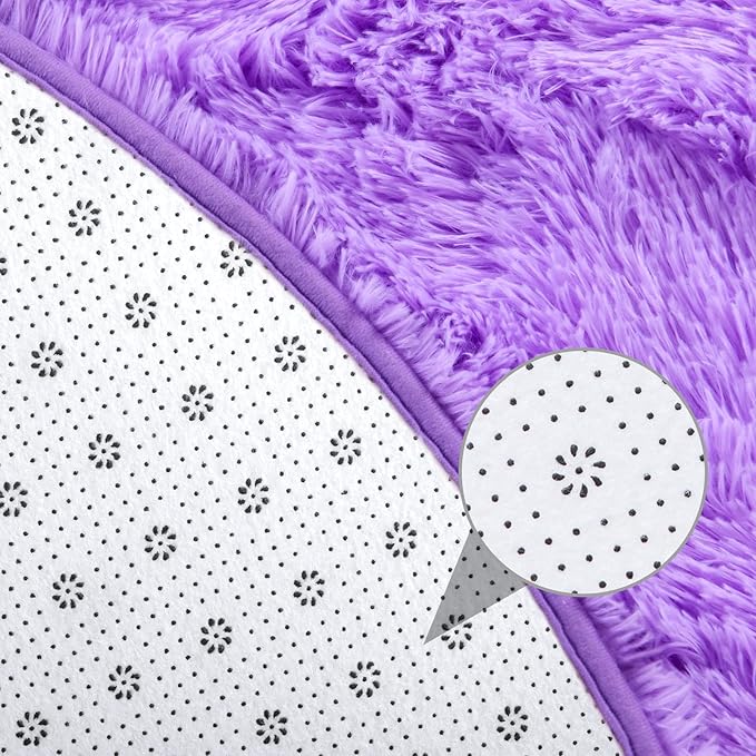junovo Round Rug 4x4 Feet Fluffy Soft Area Rugs for Kids Girls Room Princess Castle Plush Shaggy Carpet Cute Circle Nursery Rug for Kids Girls Bedroom Baby Room Home Decor Circular Carpet, Purple