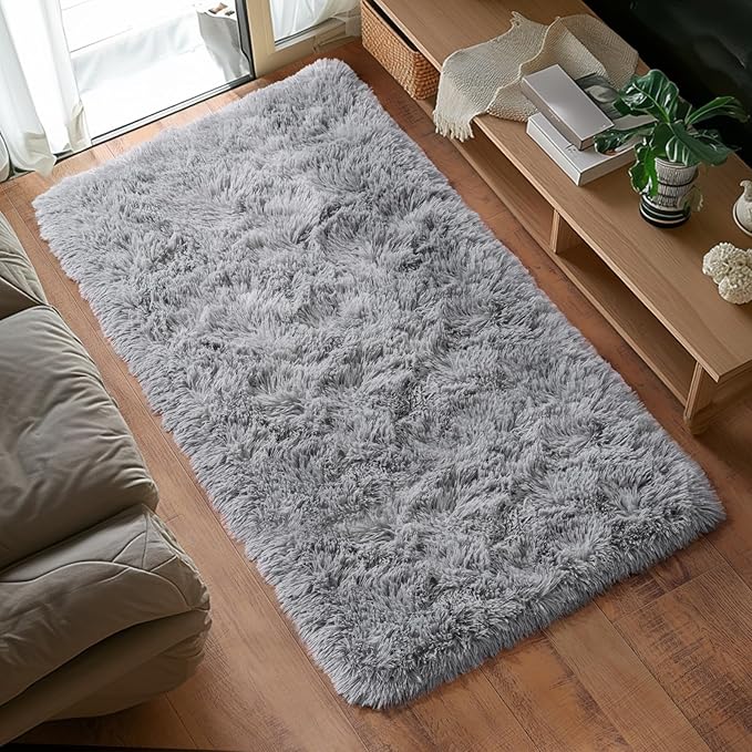 Super Fluffy Throw Rug for Bedroom, Modern Shag Grey Area Rugs, Soft and Cozy Plush Small Carpet for Kids,Girls Boys and Teens Decorations for Living Room Dorm Nursery Classroom, 2x4 Feet