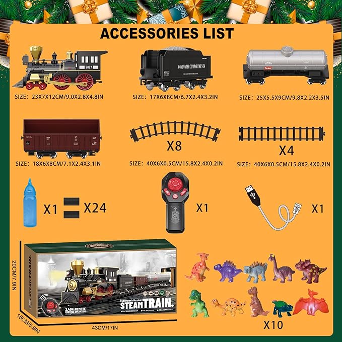 Remote Control Train Set for Kids Electric Steam Engine Locomotive, Oil Tank Train, Cargo Cars & Tracks, Realistic Smoke,Sounds & Lights, Rechargeable Birthday Gifts for Boys Girls 3 4 5 6 7+ … …