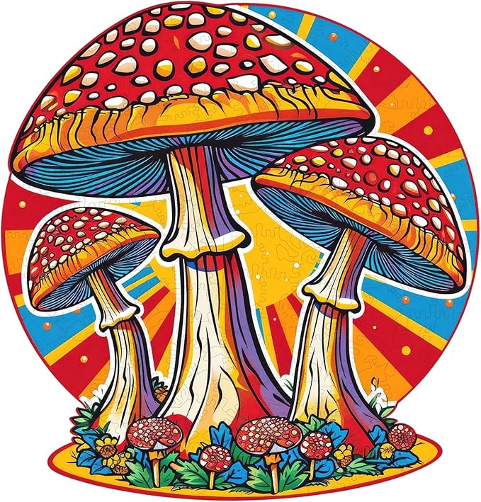 Mushroom Wooden Puzzles for Adults, 500 Piece Unique Shaped Wood Jigsaw Puzzles for Adults and Kids, Fun Challenging Puzzles Family Game Gift, 15.9'' x 16.7''