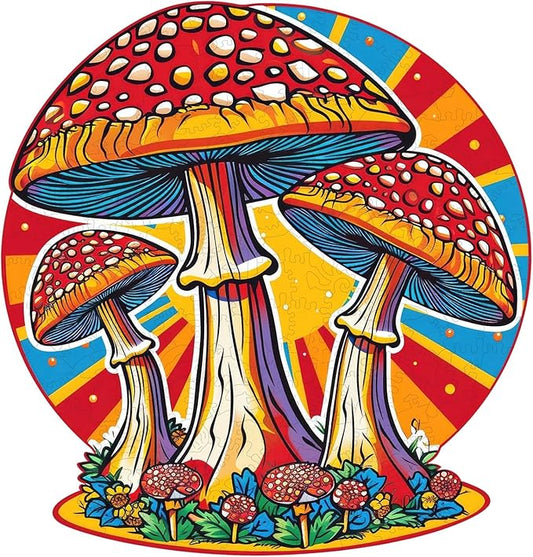Mushroom Wooden Puzzles for Adults, 500 Piece Unique Shaped Wood Jigsaw Puzzles for Adults and Kids, Fun Challenging Puzzles Family Game Gift, 15.9'' x 16.7''