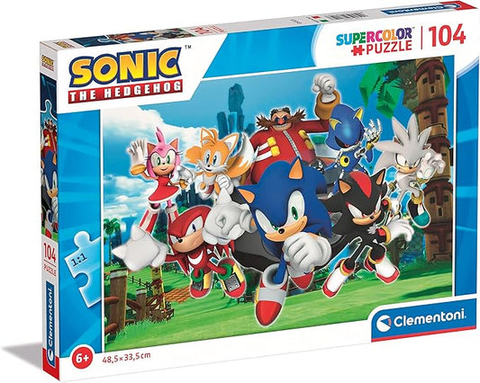 Clementoni - 27159 - Supercolor Puzzle Sonic - 104 Pieces - Jigsaw Puzzle for Kids Age 6 - Made in Italy