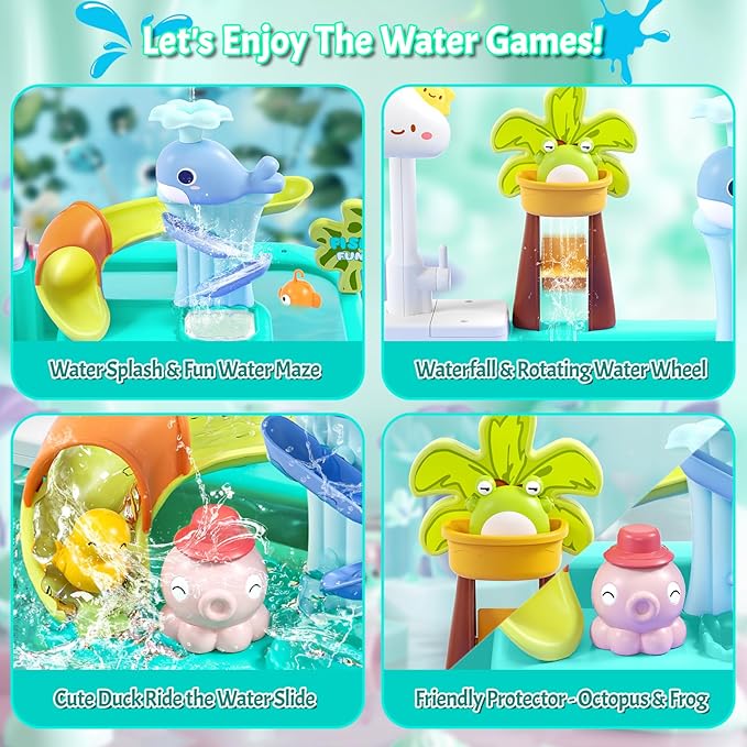 2025 Upgraded Water Table for Toddlers 1-3 3-5 with Electric Water Pump, Toddler Water Play Table|Beach Outdoor Toys, Water Table for Kids Ages 4-8, Summer Gift for Girl Boy 3 4 5 6 7 8, Orange&Green