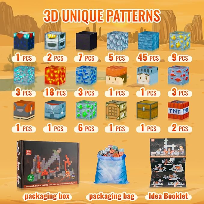 Magnetic Blocks-110pcs Build Mine Magic Magnet 3D Craft World Set,Magnetic Blocks Le Building go Toys for Kids,STEM Sensory Toys for Toddlers Birthday Gifts,Constructions Toys for Boys & Girls Age 3+