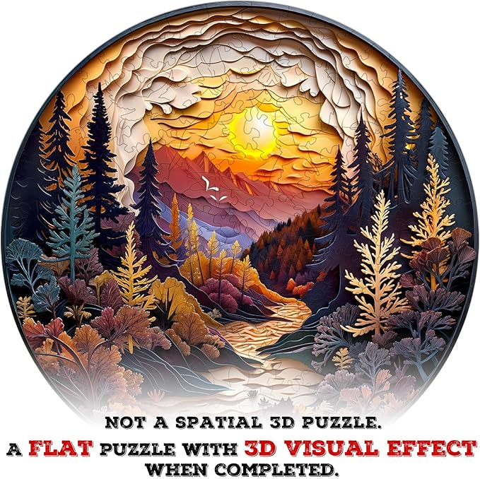 Wooden Puzzle for Adults-3D Sunset Forest Wooden Puzzle Unique Shape Advanced Animal Jigsaw Puzzle for Adults and Kids,Best Gift,Wood Puzzles,Challenge Wooden Jigsaw Puzzle (M-11.4 * 11.4in-200pcs)