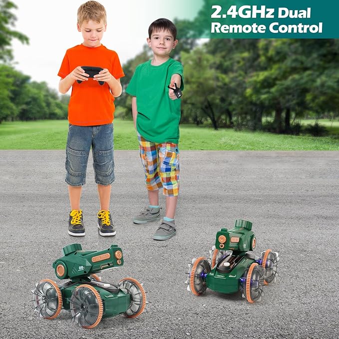 Toys for Kids 6-12 Remote Control Car Boat Gifts for Boys 5-7 8 9 10 11 Year Old Amphibious RC Gesture Stunt Water Squirt Tank with Lights & Self-Dispensing Cool Outdoor Summer Beach Pool Toy