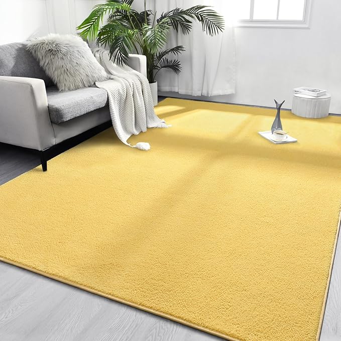 FlyDOIT Area Rugs for Bedroom Living Room, 4x6 Yellow Super Soft Comfy Thickened Memory-Foam Indoor Carpets, Modern Aesthetic Minimalist Carpet for Boys Girls Adults Apartment Nursery Home Décor