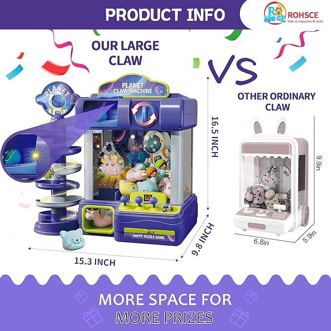 2 in 1 Big Claw Machine for Kids with Toys Inside, Arcade Games Vending Machine, Mini Claw Game Arcade Toy, Home Party Easter Birthday Gifts for Girl & Boys Age 3+