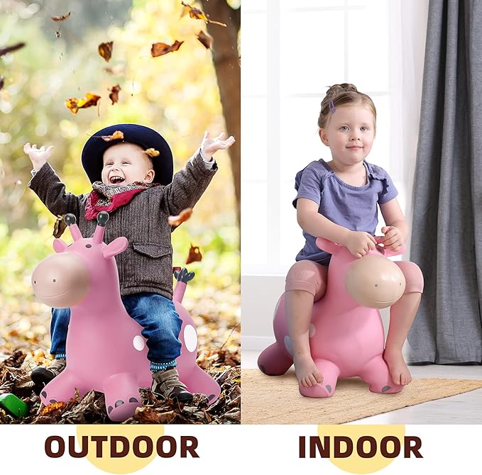 EVERICH TOY Giraffe Bouncy Horse Hopper for Toddlers, Bouncy Animals Jumping Horse, Inflatable Ride on Bouncer Hopping Toys Gifts for Boys and Girls 18 Months 2 3 4 5 6 Years Old