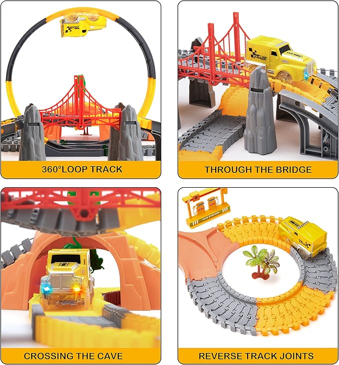OR OR TU Toys for Boys 5-7, Race Track for Toddlers 3-5, 342Pcs Construction Toys for Boys Kids Car Track Toy Train Set Flexible Gift for 3 4 5 6 7+ Years Old