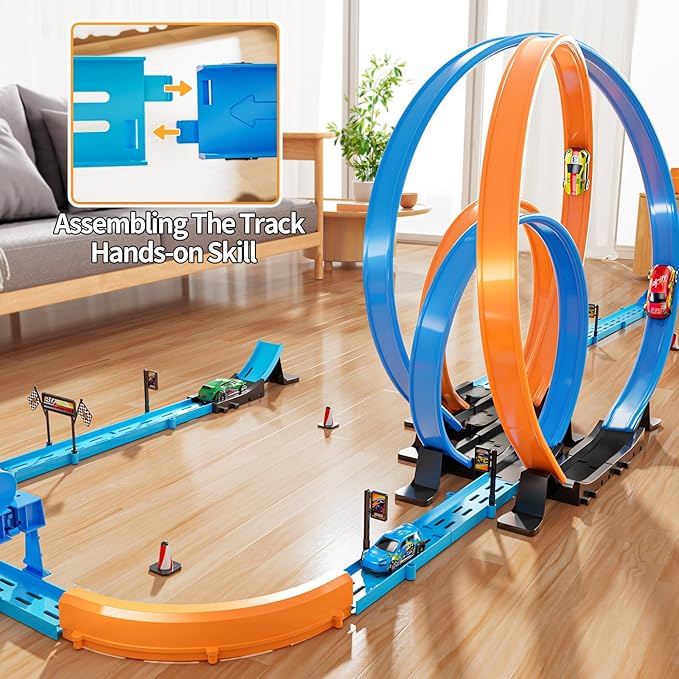 Car Race Track Sets for Kids 3 4 5 6 7 8 9 Years Old - Toy Car Track Set for Boys 3-5 6-8 8-12, Racing Game with 4 Small Cars, Boys Toy, Gifts for Boys Girls 3-8