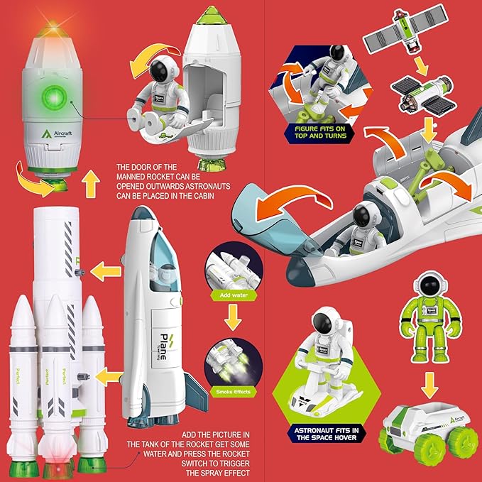 Space Rocket Shuttle Toy Set, Spacecraft Airplane Toys for Kids with Lights & Sound & Astronaut Figures,Spaceship Toys Gift for Boys 3-5-8