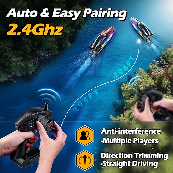 RC Boat 30KMH with 7Light Modes,Remote Control Electric Fast Speed Boat for Adults Kids 8-12 Lake Pool Water Play,Self-righting,Demo,Water Cooling,Full Waterproof,20 Mins,Low Battery Alert,2.4Ghz,Red