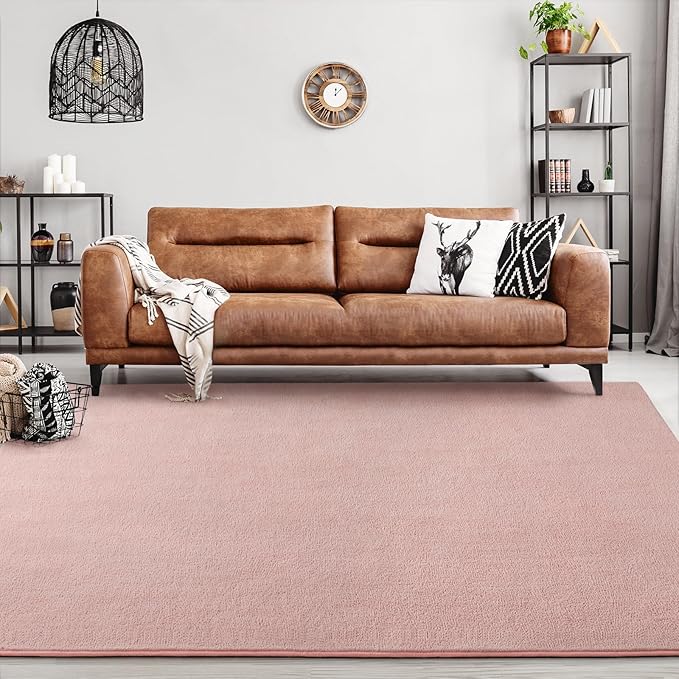 FlyDOIT Area Rugs for Bedroom Living Room, 5x8 Pink Super Soft Comfy Thickened Memory-Foam Indoor Carpets, Modern Aesthetic Minimalist Carpet for Boys Girls Adults Apartment Nursery Home Décor