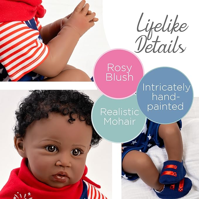 Paradise Galleries 21 Inch African American Realistic Reborn Toddler Boy Doll with Star-Spangled Outfit and Accessories – Little Firecracker