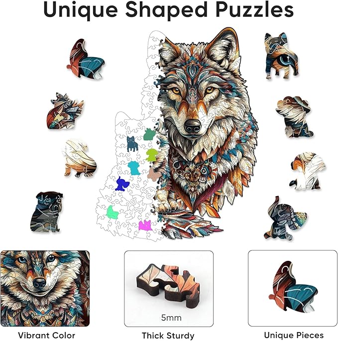 Wolf Family 500 Pieces Wooden Jigsaw Puzzles for Adults Unique Irregular Shape Fun Challenging Animal Puzzles for Kids and Couples on Birthday,Children’s Day,Christmas 12.2"*18.3"
