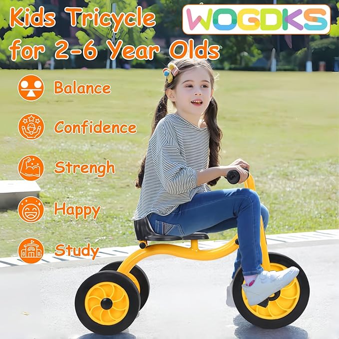 Kids Tricycle for Rider Ages 2+, Preschool Kids Trike Bike, Big Wheel Tricycle with Inflation-Free Rubber Wheels, Gift and Toy for Boys and Girls
