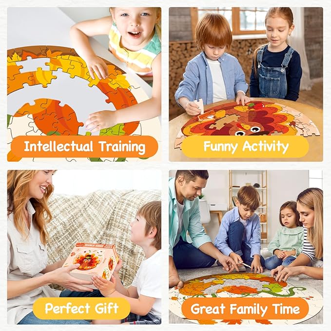 CiyvoLyeen Fall Thanksgiving Double Sided Floor Puzzle 22" Jigsaw Puzzles 70 Pieces Gifts for Kids Ages 3 and up Pumpkin and Turkey Puzzle