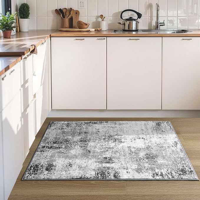 Entrance Rugs Indoor 2x3 Grey Entry Rug Washable Abstract Small Area Rug Non-Slip Low Pile Throw Rugs for Entryway, Kitchen Floor, Front Door Indoor Door Mat, Bathroom, Bedroom Bedside