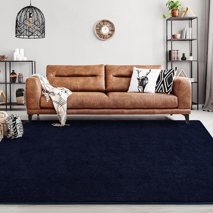 FlyDOIT Area Rugs for Bedroom Living Room, 4x6 Navy Blue Super Soft Comfy Thickened Memory-Foam Indoor Carpets, Modern Aesthetic Minimalist Carpet for Boys Girls Adults Apartment Nursery Home Décor