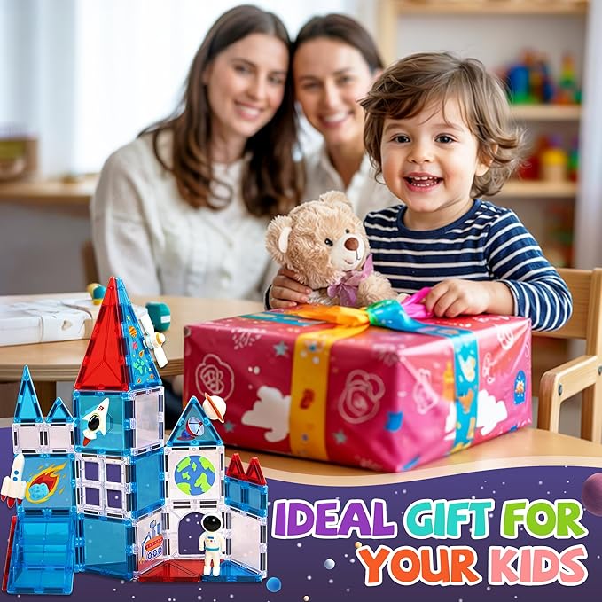 cossy Magnetic Tiles Space Set, Magnetiles with Astronaut, Magnetic Tiles for Kids Ages 4-8, STEM Toys, Magnet Blocks for Boys and Girls, Creative Building Toys, Space