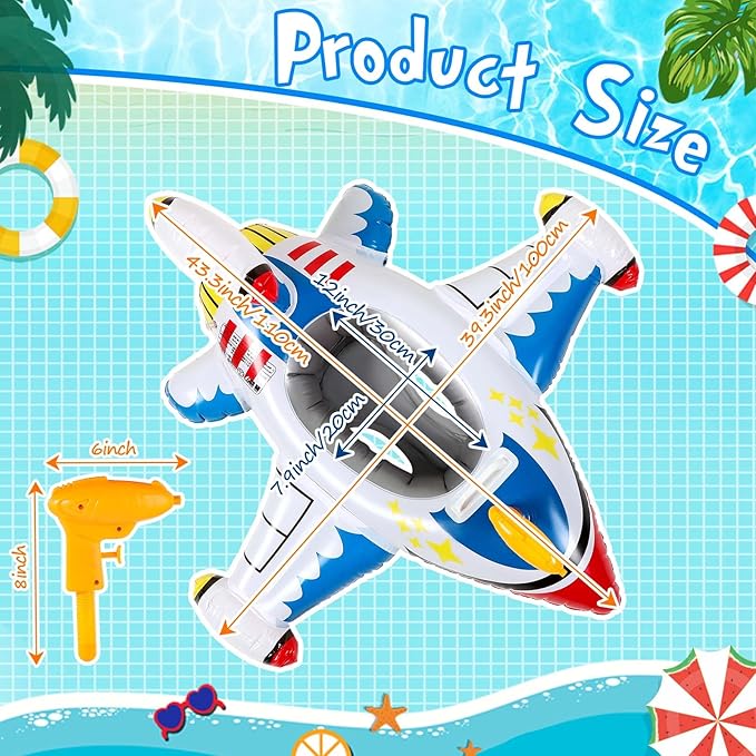 Civaner Inflatable Pool Float Toddler Swimming Float Boat with Water Gun for Kids Blow up Swimming Tube Ride-on Airplane Pool Floaties for Summer Pool Beach Outdoor Party Supplies