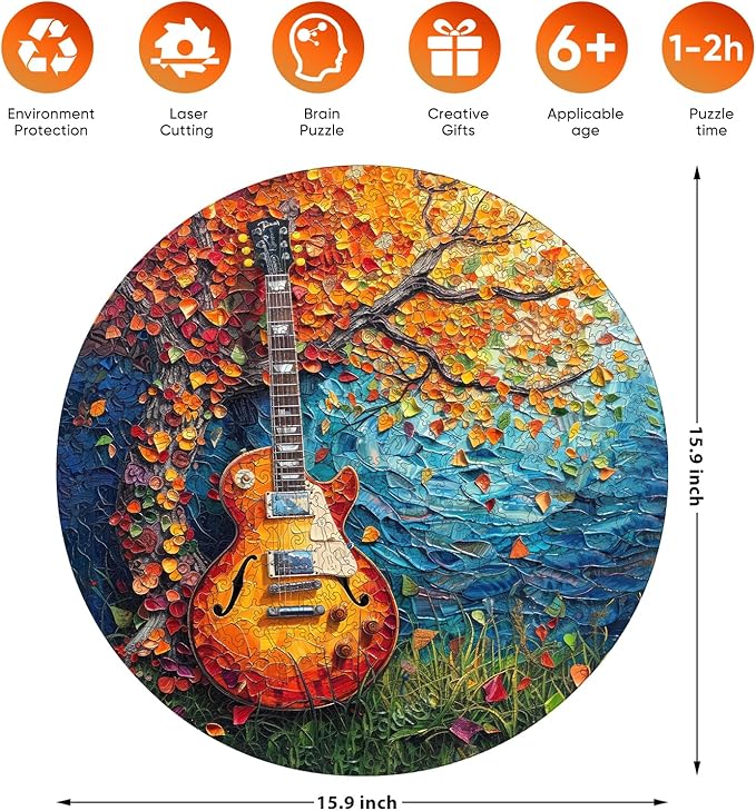 Wooden Puzzle for Adults 500 Piece, Autumn Jigsaw Puzzle, Guitar Wooden Jigsaw Puzzles, Thanksgiving Garden Puzzle, Beautiful Wooden Puzzle with Box Birthday Gifts for Adults and Kids(15.9 * 15.9in)