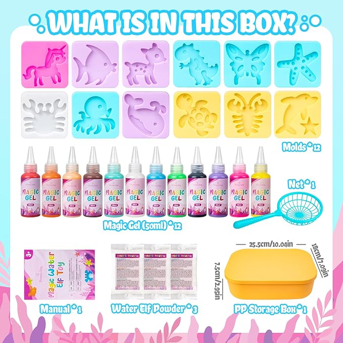 Eleanore's Diary Aqua Fairy Water Gel Kit, Magic Water Elf Toys for Kids, Creative Squishy Maker Toy, Holiday DIY Art & Crafts for Boys Girls Ages 3-12, Summer Family Party Favors Birthday Gifts
