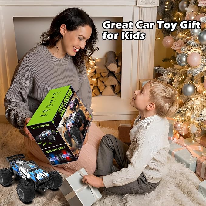 Sjpzwcrl Rechargeable Remote Control Car Toys: - Hand Controlled Monster Truck for Boy Electric Rock Crawler Toys with Colorful RC Car Body Lights and Headlights Birthday Gift for Kids