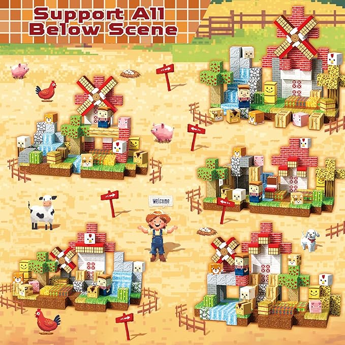 Magnetic Blocks - 150 PCS Build Magnetic Farm Animal Homes - Magnetics Toys for Montessori Toddler Christmas Birthday Gifts - STEM Sensory Toys for 3 4 5 6 7 8 9 10 Year Old Boys & Girls