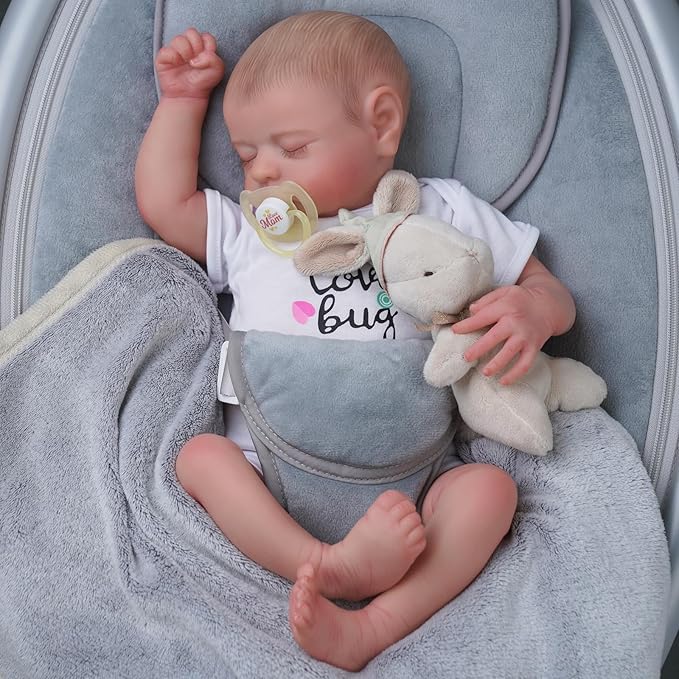 ADFO Lifelike Reborn Baby Dolls Boy - 17 Inch Real Baby Feeling Realistic-Newborn Sweet Smile Sleeping Dolls Handmade Life Baby Dolls with Accessories Gift Set for Kids Age 3 +