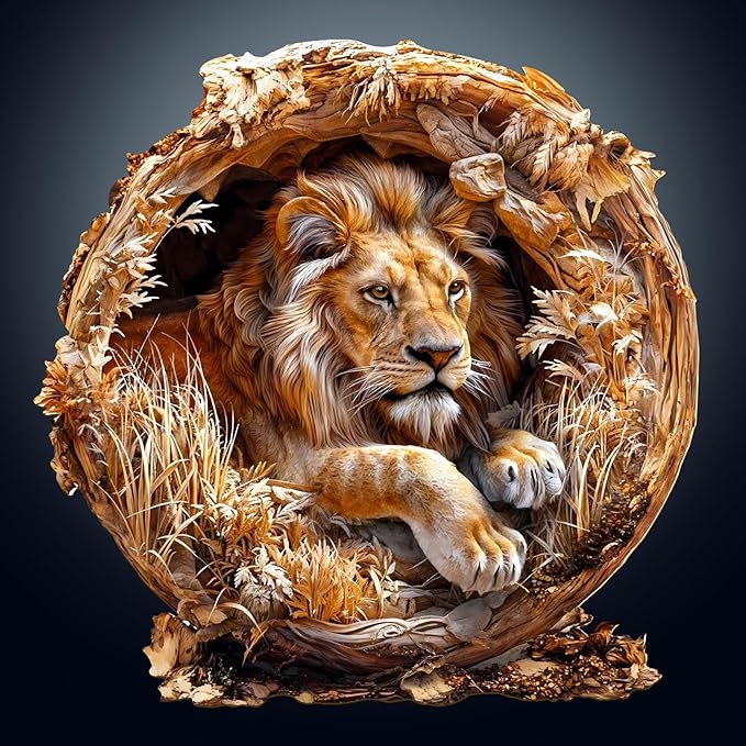 Wooden Puzzles for Adults, 3D Lion (S-100pcs) Wooden Jigsaw Puzzles Kids, 8.5 * 8.5in Unique Shaped Animal Wood Puzzles Adults 3D Vision Flat Puzzle Family Games