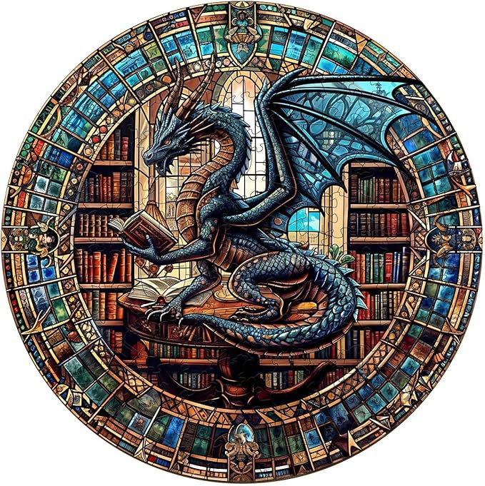 KAAYEE Wooden Puzzles for Adults-Dragon Library Wooden Jigsaw Puzzle Unique Shape Wooden Puzzle Wood Puzzle for Adults,Family Puzzles for Aduls (L-13.4 * 13.4in-300pcs)