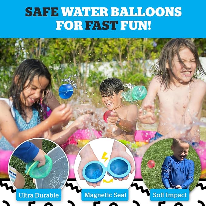 BigMouth Inc Reusable Magnetic Water Balloons, Outdoor Summer Water Toys for Kids, Quick Fill Splash Activity - 16 Pack