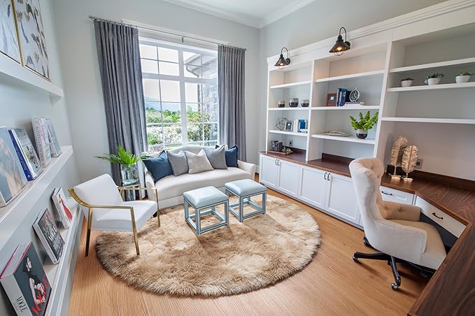 ONASAR Tie-Dye Beige Round Area Rug 4ft, Soft Bedroom Circle Rugs Floor Mats for Kids Girls Teen Room, Kawaii Fluffy Plush Shaggy Carpet for Baby Nursery Living Room Playroom Home Decor