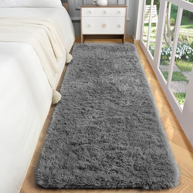 PAGISOFE Super Soft Runner Rugs for Hallway 2x6 Ft,Grey Fluffy Rug Home Decor Aesthetic, Fuzzy Plush Long Bedside Rugs for Room Decor Indoor Fluffy Shaggy Furry Throw Rug for Teen Dorm Nursery