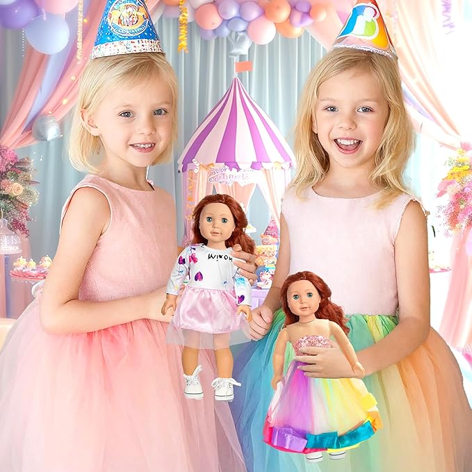 18-inch-Doll-Clothes-Accessories ARTST 18 Doll Accessories American Doll Clothing Dress Outfit Set with Hat Shoes Socks WaistBag for Girls