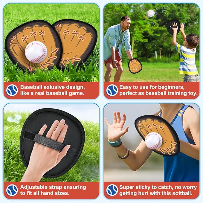 4 Pack Catch Ball Game Set, Outdoor Toys for Kids Ages 4-8-12, Kids Baseball Training Glove for Sports, Summer Toys Pool Beach Backyard Lawn Games for Toddlers Kids Family, Fun Ideal Gifts