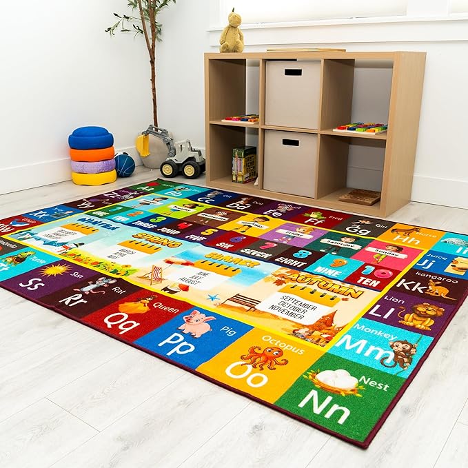 Educational Kids Rug – 78"x60" Foldable ABC Play Mat for Floor, Soft Non-Slip Baby Mat for Playroom, Nursery, Classroom