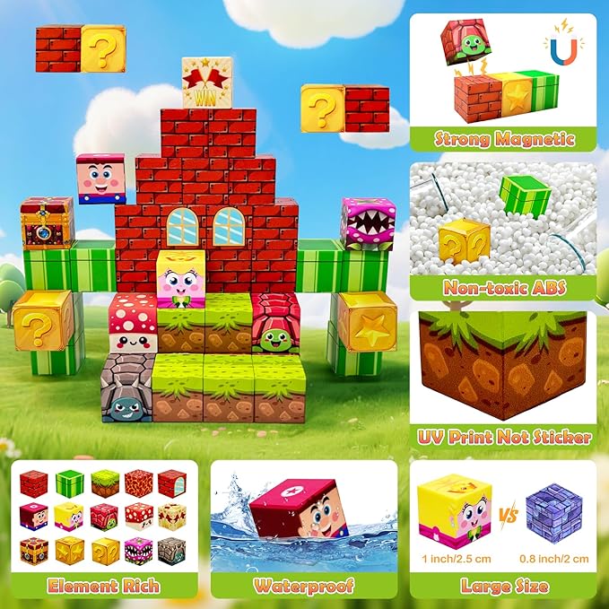 Magnetic Blocks Building Toys for Kids: Magnetic Blocks for Kids Ages 4-8, 1" Magnet Cubes, STEM Sensory Toys for Boys & Girls, Christmas Birthday Gifts for Kid Ages 3+