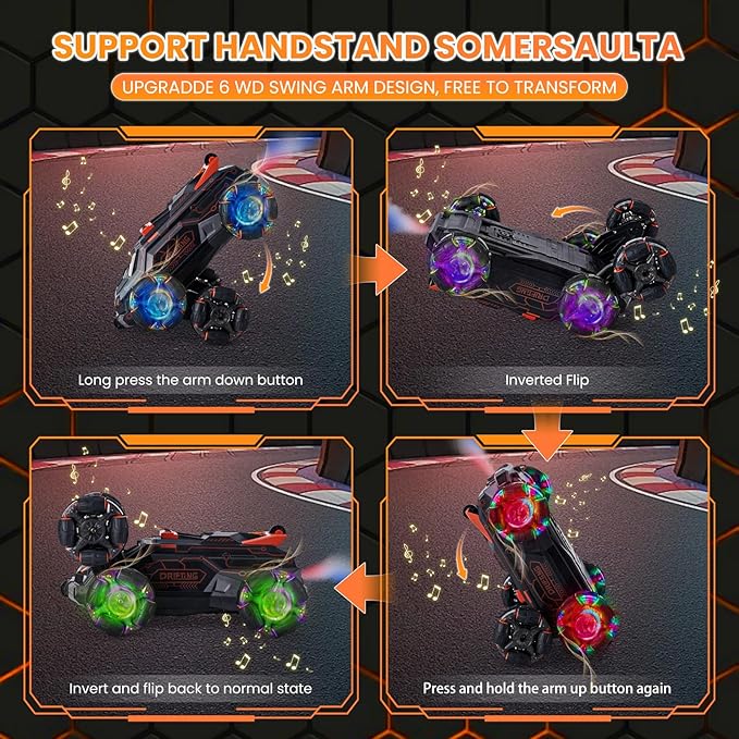 Remote Control Cars for Kids, RC Cars Toy Gesture Sensing Stunt Car, Boy Xmas Birthday Gifts Ideas, 6WD 2.4GHz All Terrain RC Race Car Double Sided 360° Rotating Toys for Boys 3 4 5 6 7 8 9 10 11 12