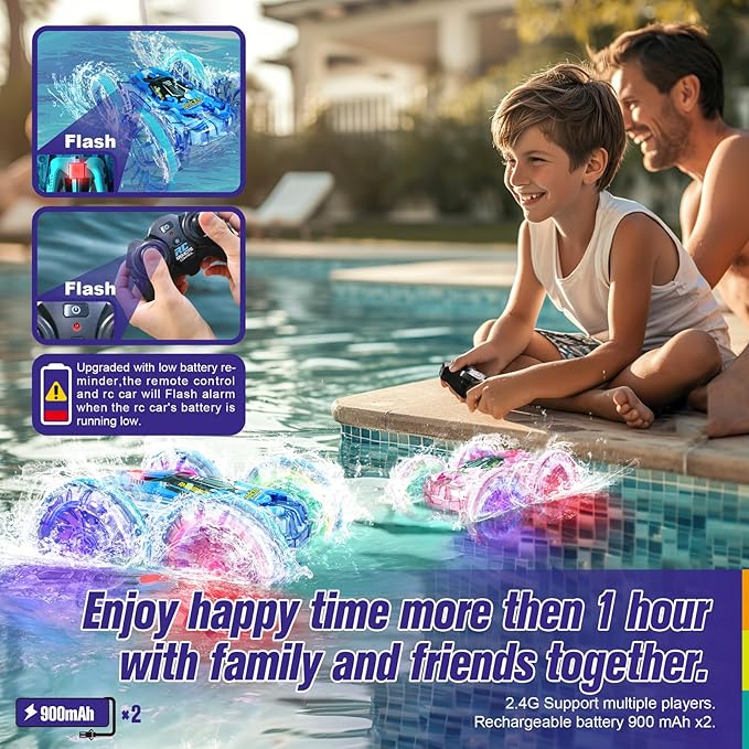 Amphibious Remote Control Car, 4WD Waterproof RC Car 360° Flips Rotation Hand Gesture Stunt RC Boat Pool Toy for Kids Ages 4-8, Lake Beach Water Toys Birthday Gifts for 5 6 7 8-12 Year Old Boys
